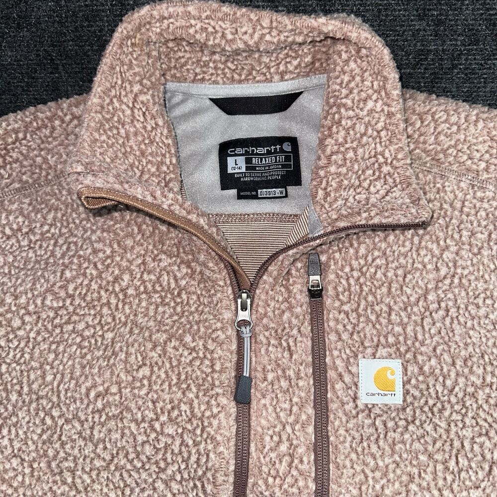 Carhartt Womens Large Sherpa Fleece Jacket Dusty Pink Full Zip Relaxed Fit L - Picture 2 of 7
